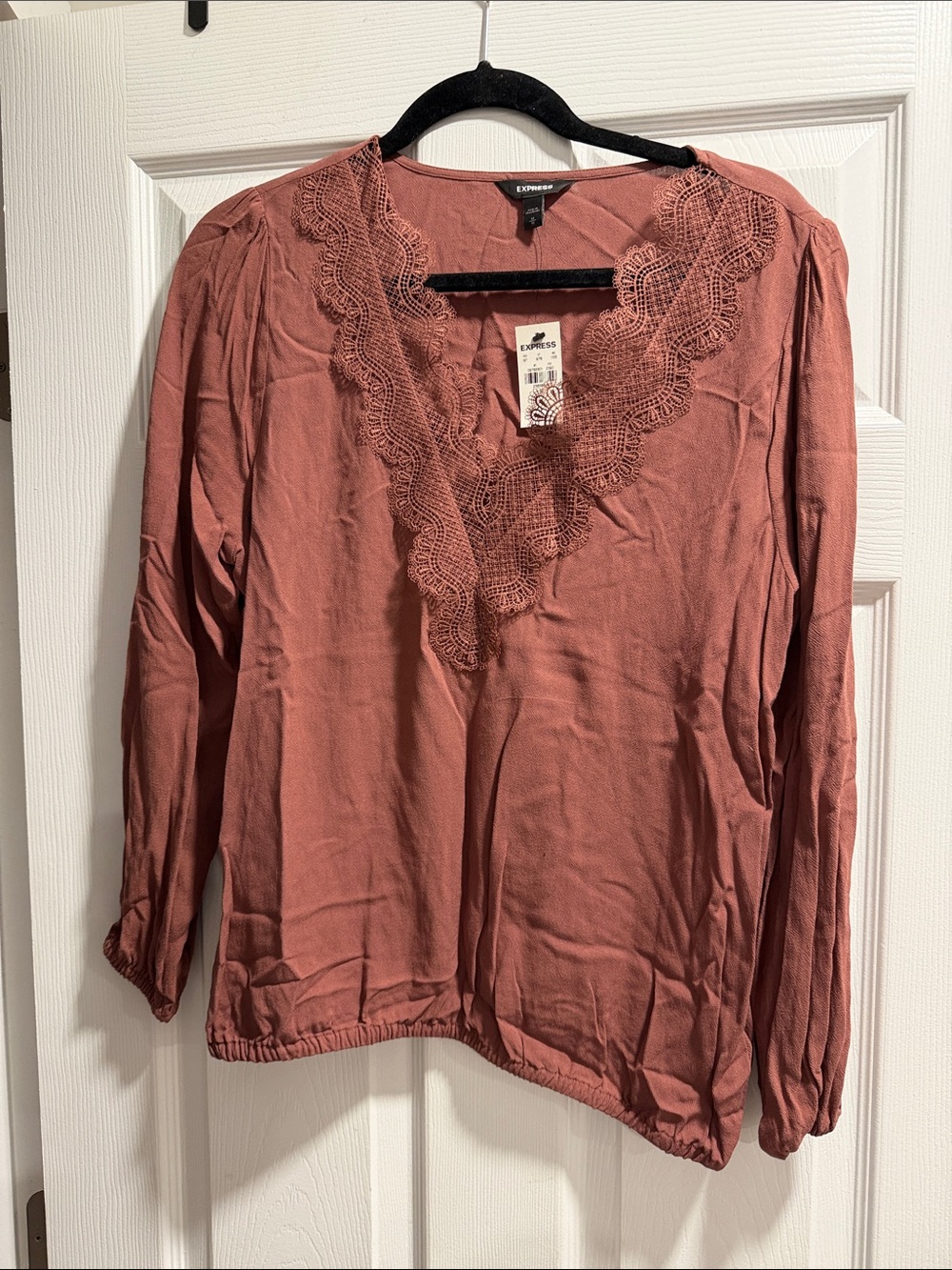 Express Women's Lace-Trim V-Neck Blouse - Rosewood
